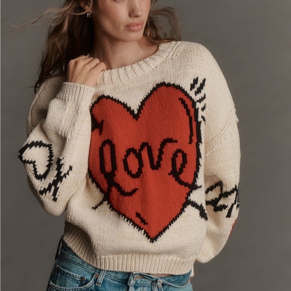 Anthropologie Maeve Lovestruck Crewneck Sweater Long Sleeve XL - Picture 3 of 8